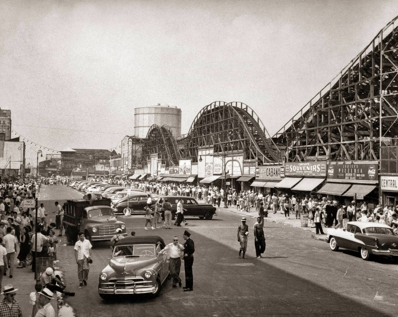 Crowded Streets And Parked Cars At Coney Island, 1950S.