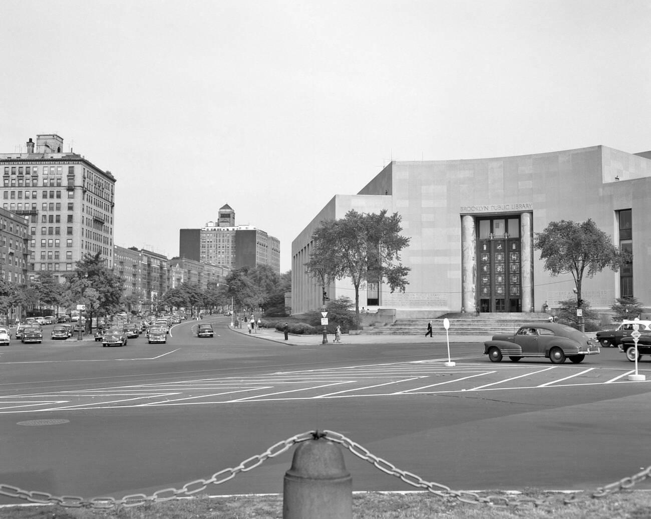 Brooklyn Public Library Seen From Grand Army Plaza Looking Toward Eastern Parkway, 1950S.