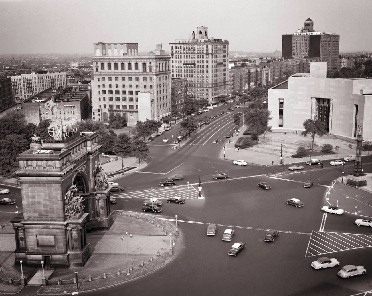 Elevated View Of Grand Army Plaza And Public Library, Brooklyn, 1950S.