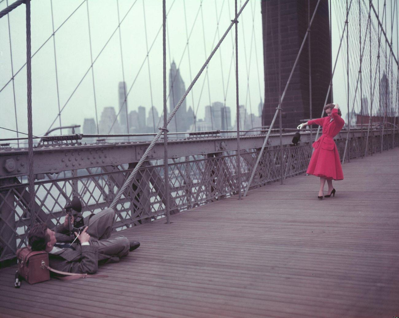 Shooting For Mgm Musical 'I Love Melvin' On Brooklyn Bridge, 1952.