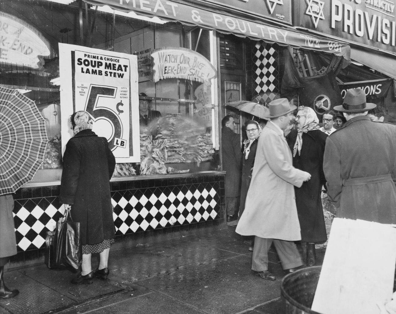 Shoppers At Morris Meat Market Sale In Brooklyn, 1953.