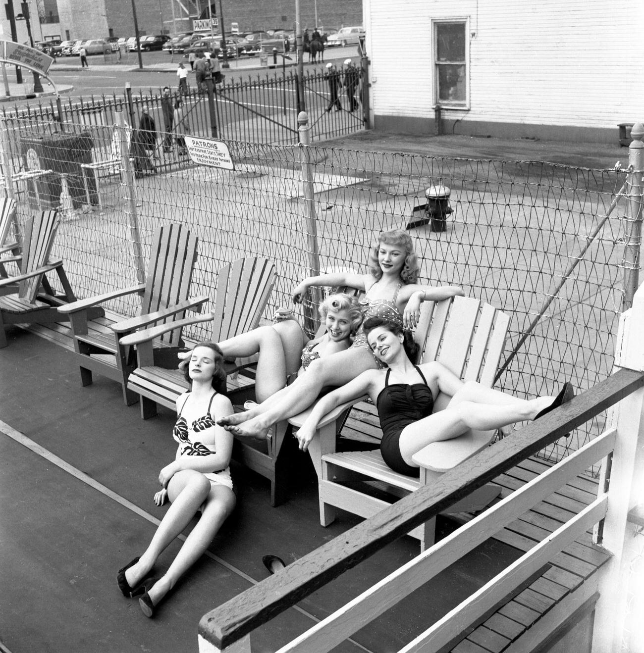 Cbs Models Lounging At Steeplechase Park Pool, Coney Island, Brooklyn, 1953.