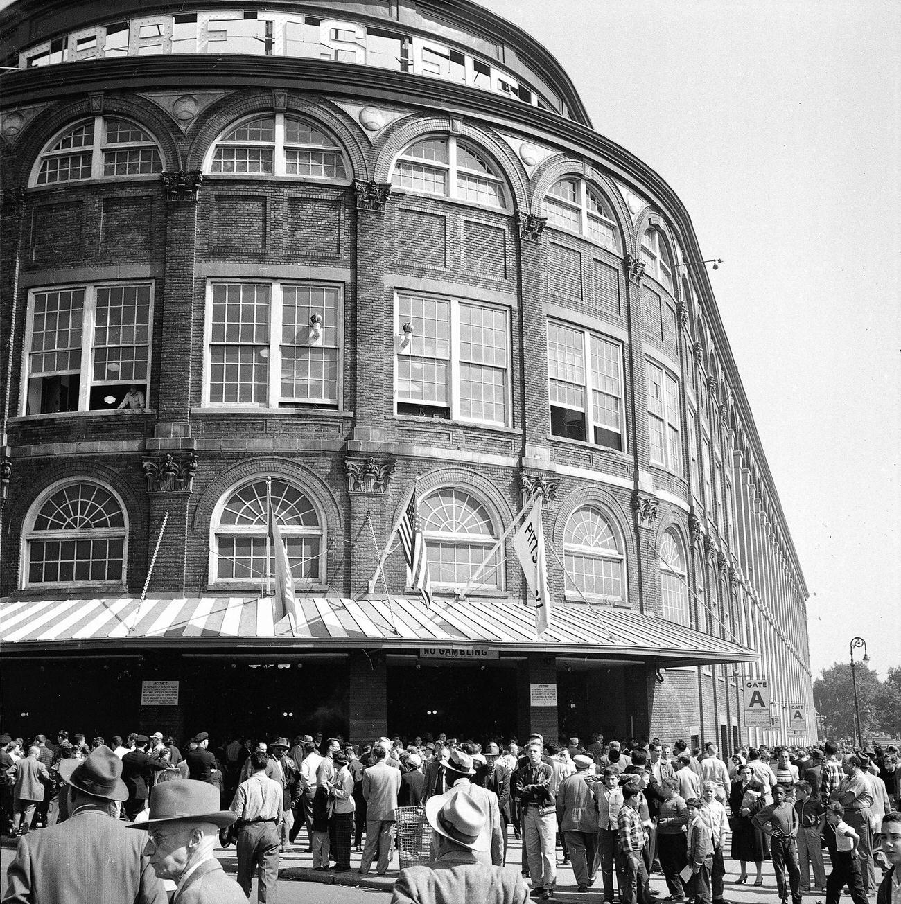 Exterior View Of Ebbets Field Rotunda Before A Game Against Pittsburgh Pirates, Brooklyn, 1956.