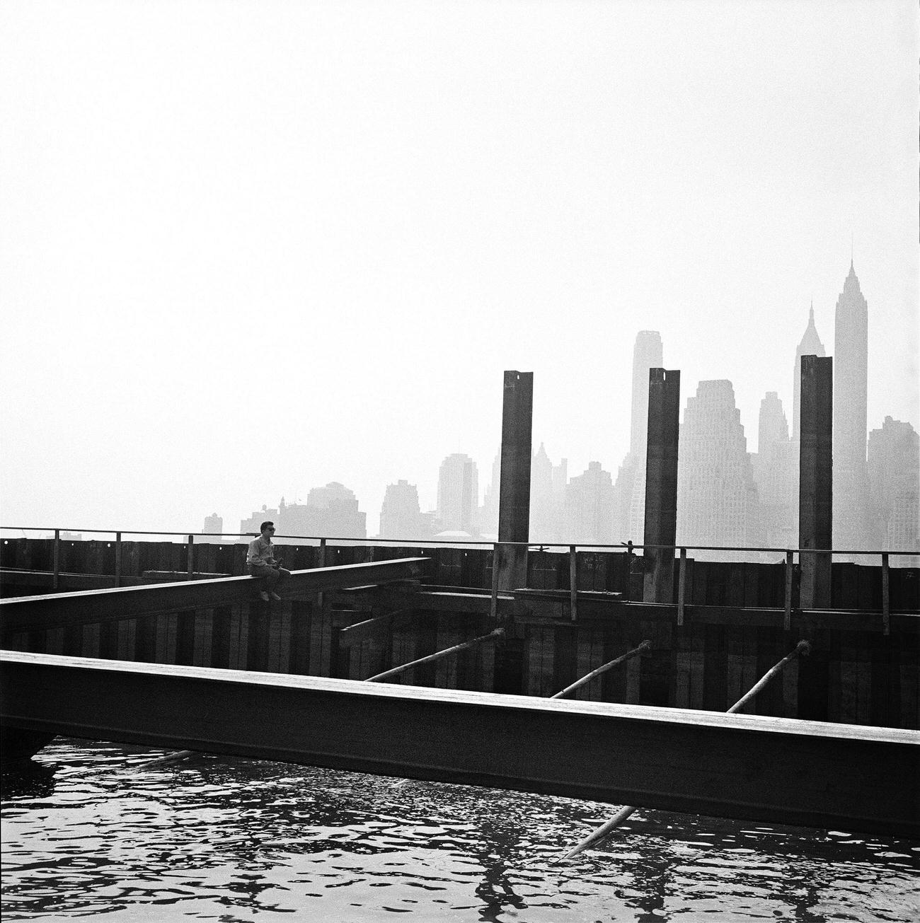 Fashion Photographer Hiro Wakabayashi On Brooklyn Waterfront, 1958.