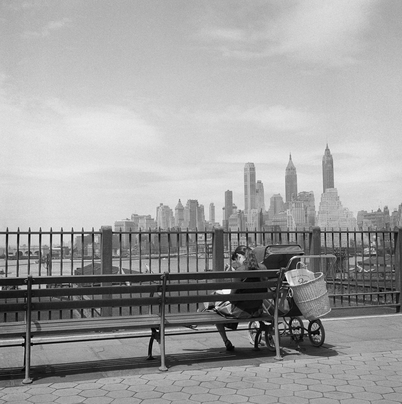 Young Woman With Stroller On Brooklyn Heights Promenade, 1958.