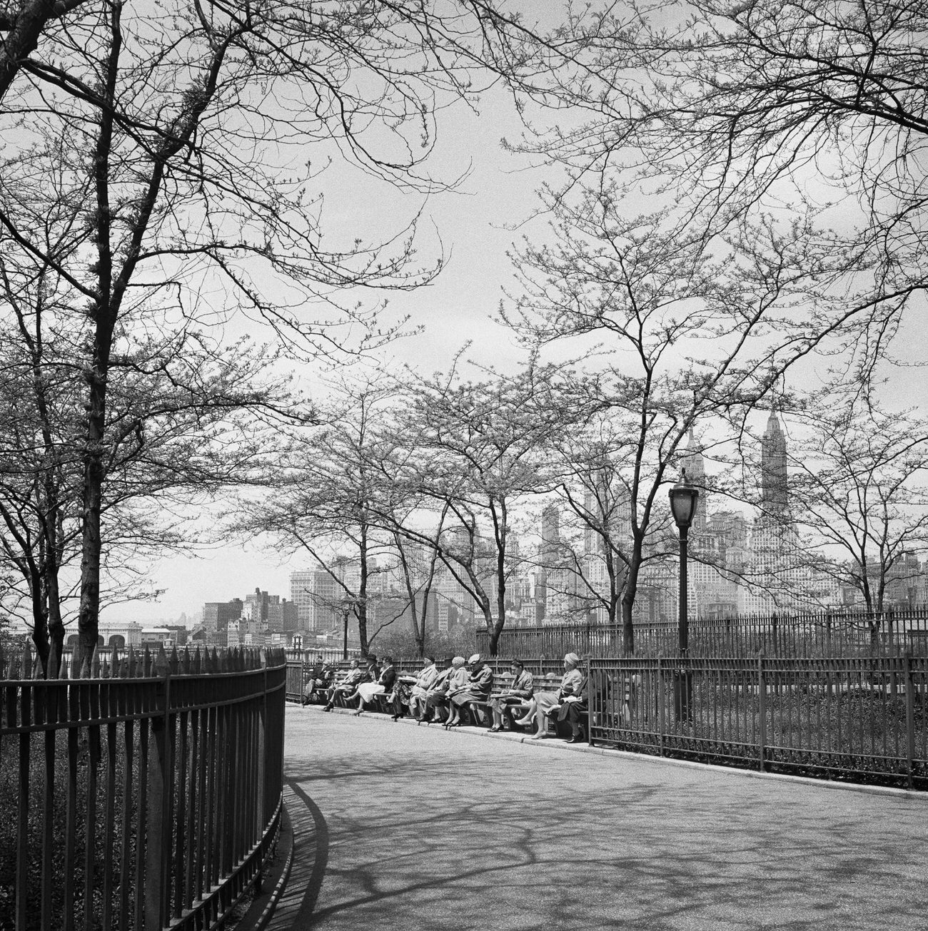 People Sitting On The Brooklyn Heights Promenade, 1958.