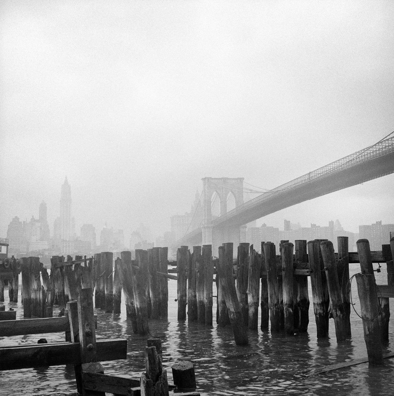 Brooklyn Bridge And Manhattan Skyline From Brooklyn Heights, 1958.