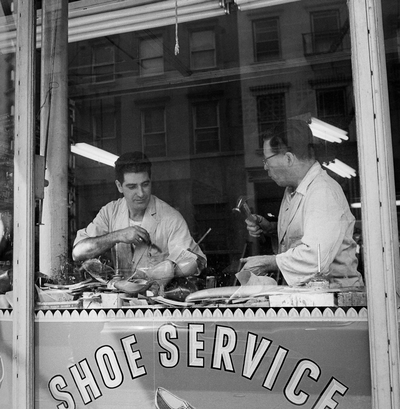 Cobblers At Work Inside A Shoe Repair Store In Brooklyn Heights, 1958.