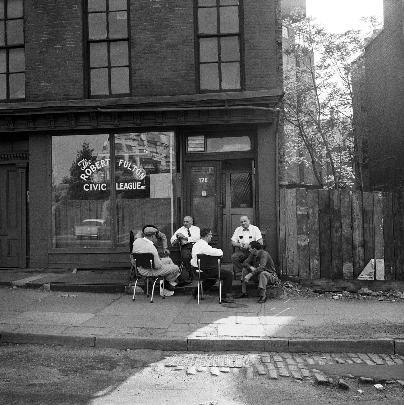 Men Socialize Outside The Robert Fulton Civic League In Brooklyn Heights, 1958.