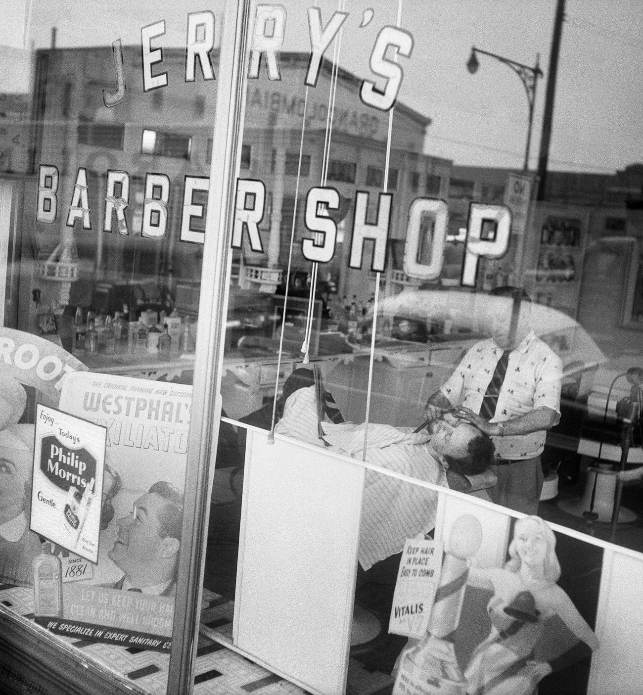 Barber Jerry Shaves A Customer At 15 Atlantic Avenue In Brooklyn Heights, 1958.