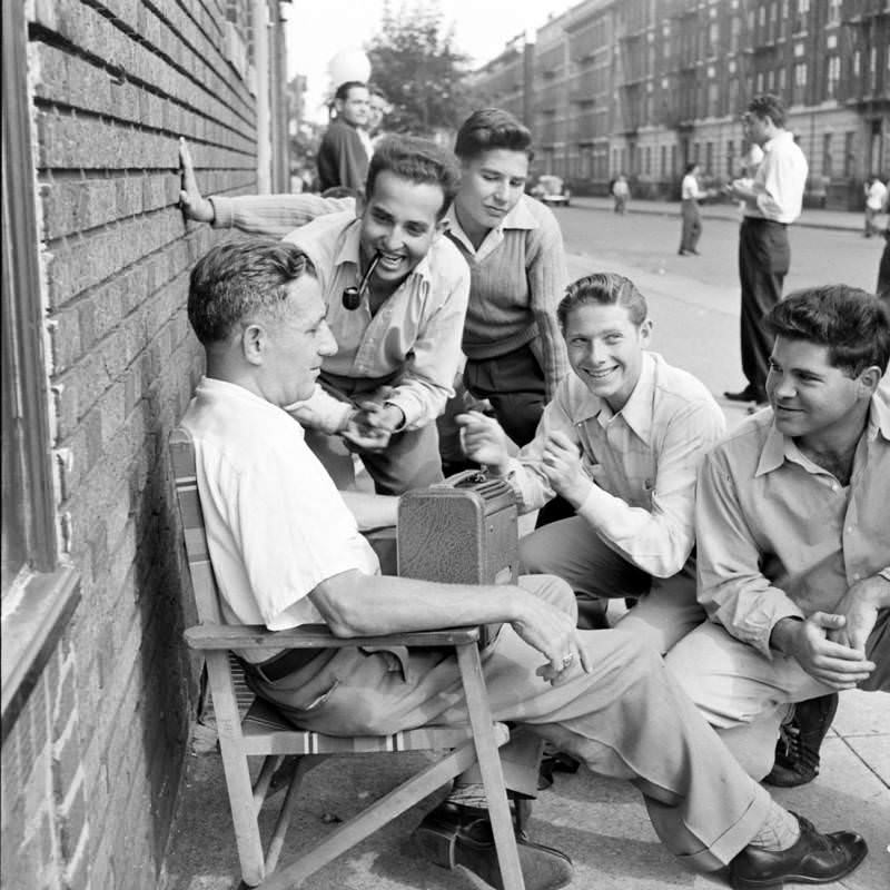 Dodgers-Giants Baseball Game Listeners On A Brooklyn Street, 1960