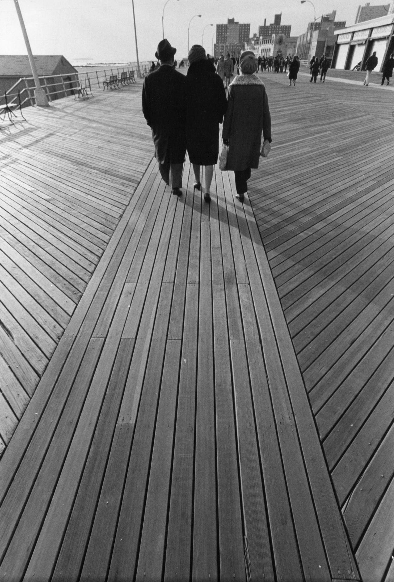 Three People On Coney Island Boardwalk, Brooklyn, 1972