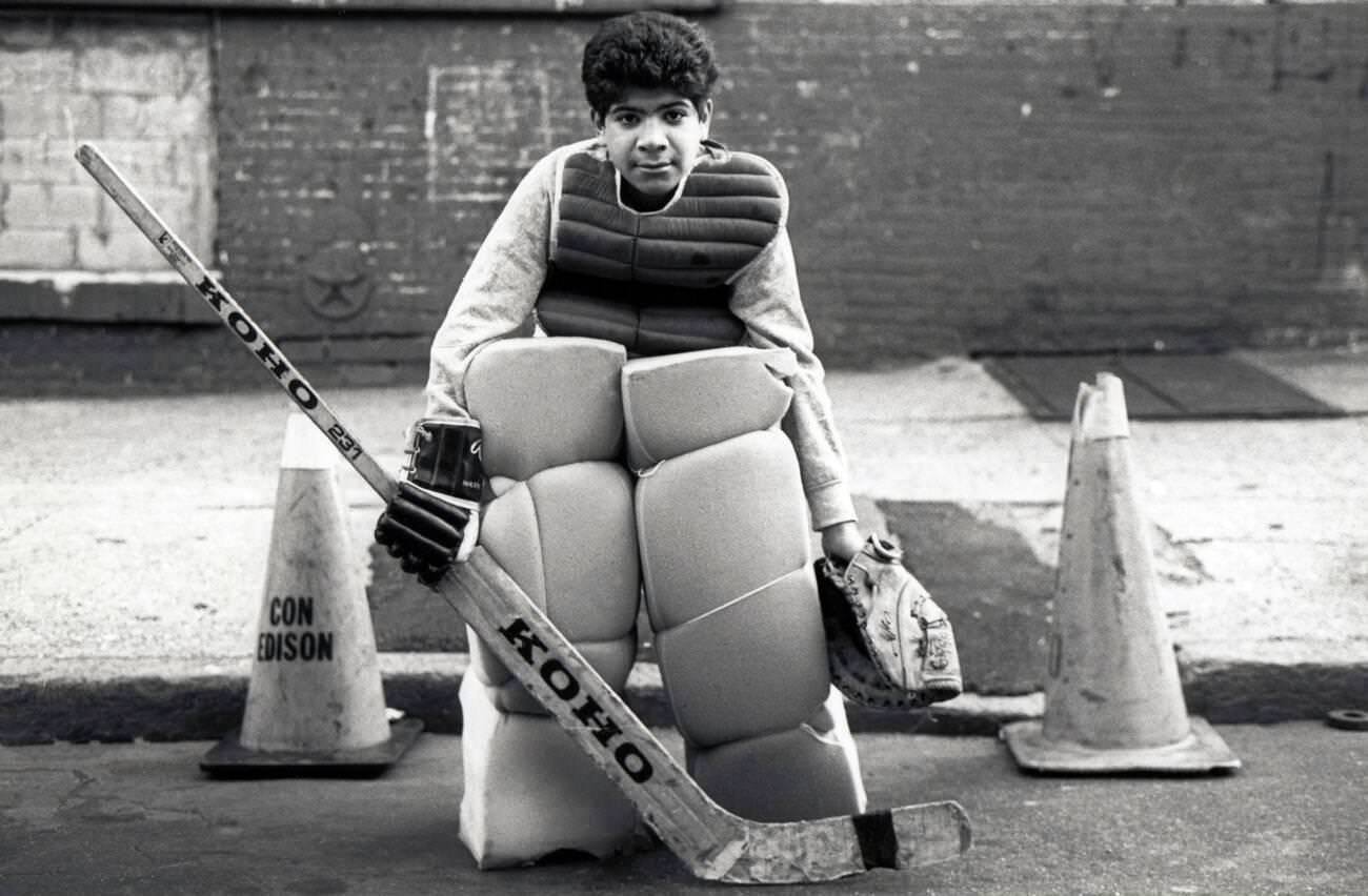 Teenage Boy Playing Goalie On His Street Hockey Team, No Year