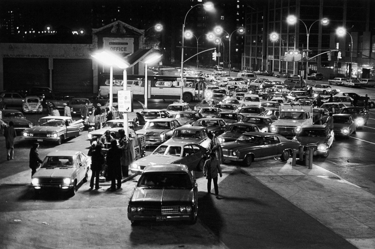 Cars Lined Up For Gas During Oil Crisis, Brooklyn, 1973
