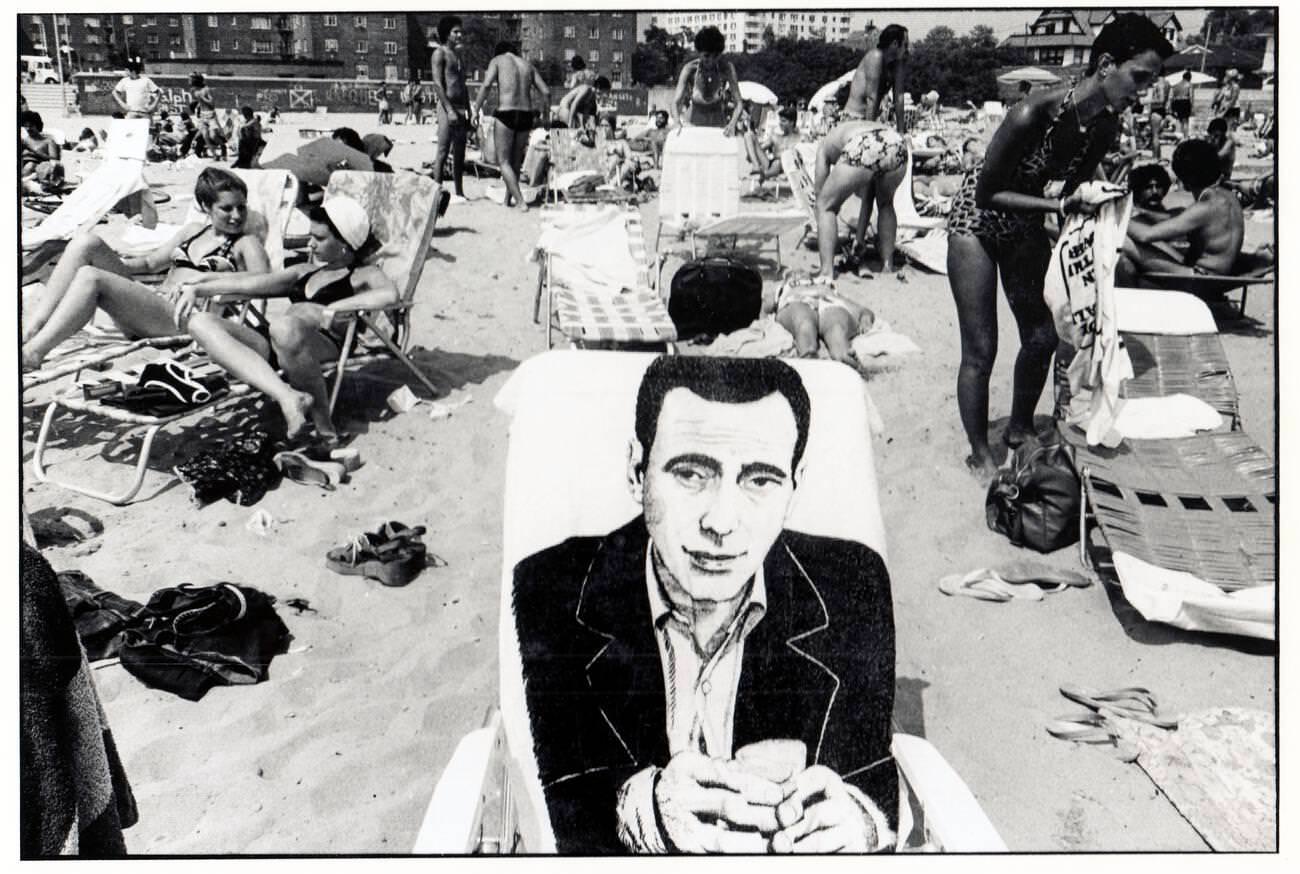 Towel With Humphrey Bogart'S Likeness On Brighton Beach, Brooklyn, 1975.