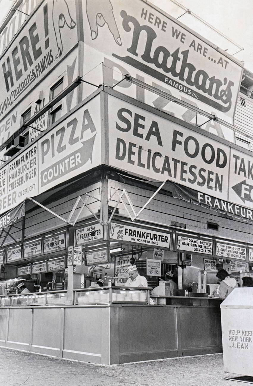 Side View Of Nathan'S In Coney Island, Brooklyn When Hot Dogs Were 45 Cents, 1975.