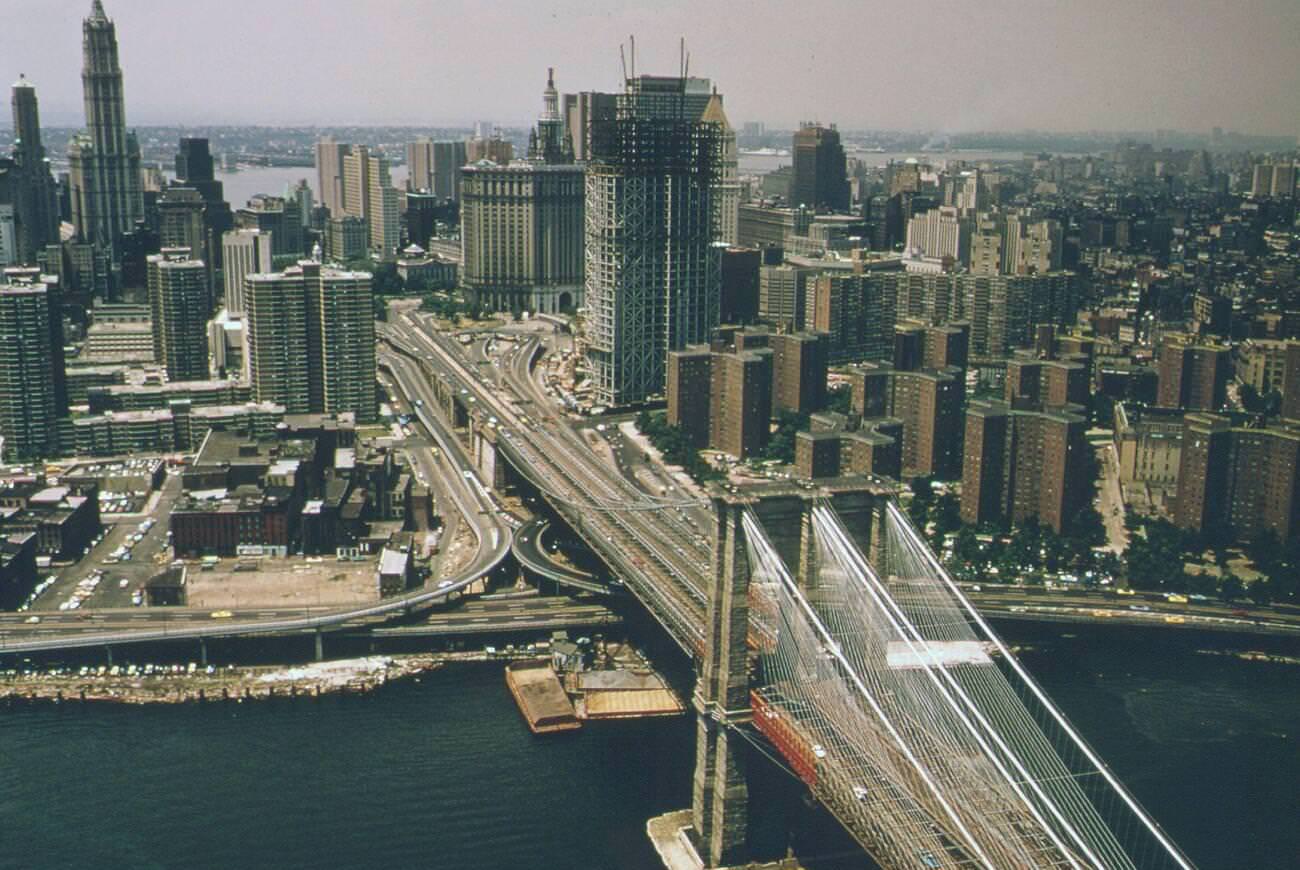View Of The Brooklyn Bridge Into Manhattan, 1974.