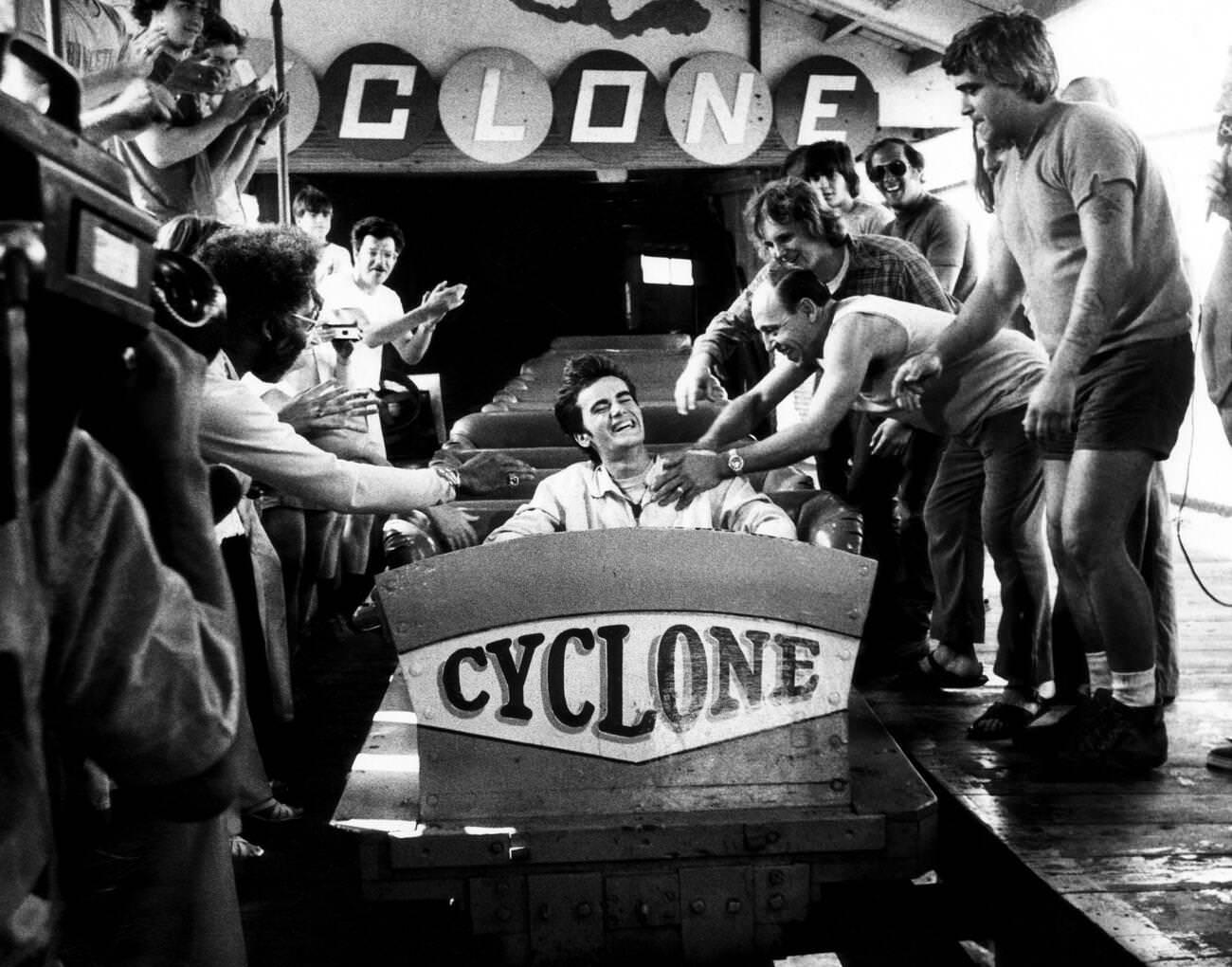 Michael Boodlay Celebrates His 1,000Th Ride On The Cyclone, Year Unspecified.
