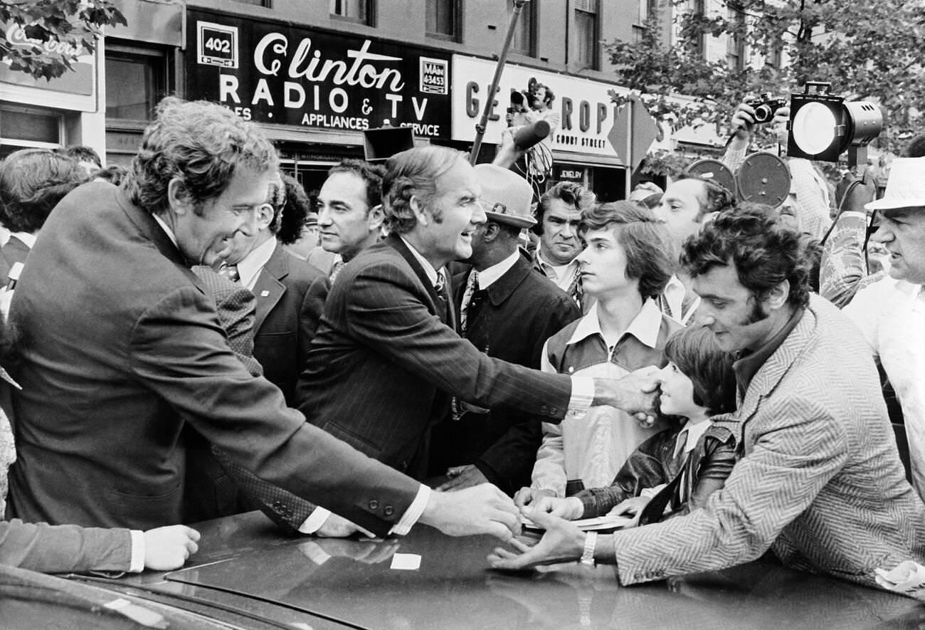 George Mcgovern And Ed Muskie During A Walking Tour Of Brooklyn, 1972.
