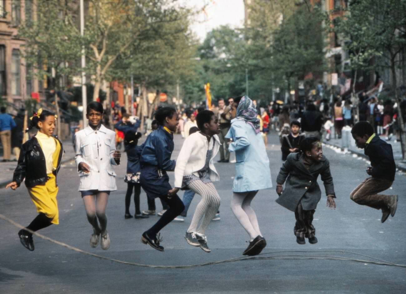 Children Playing Double Dutch At A Block Party In Brooklyn, Year Unspecified.