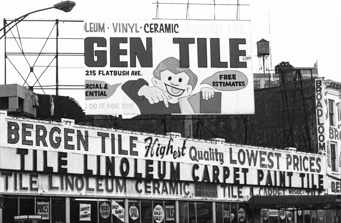 Broken Bergen Tile Sign Reads 'Gentile' On Flatbush Avenue, Brooklyn, 1979.
