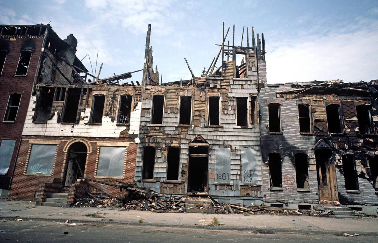 Fire Damaged Abandoned Buildings In Brooklyn, 1977.