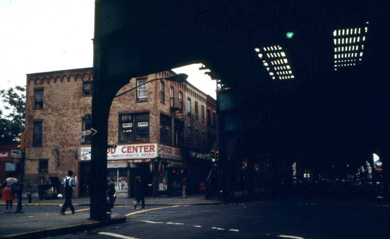 View From Under Elevated Train Tracks At Bushwick Avenue, Brooklyn, 1974.
