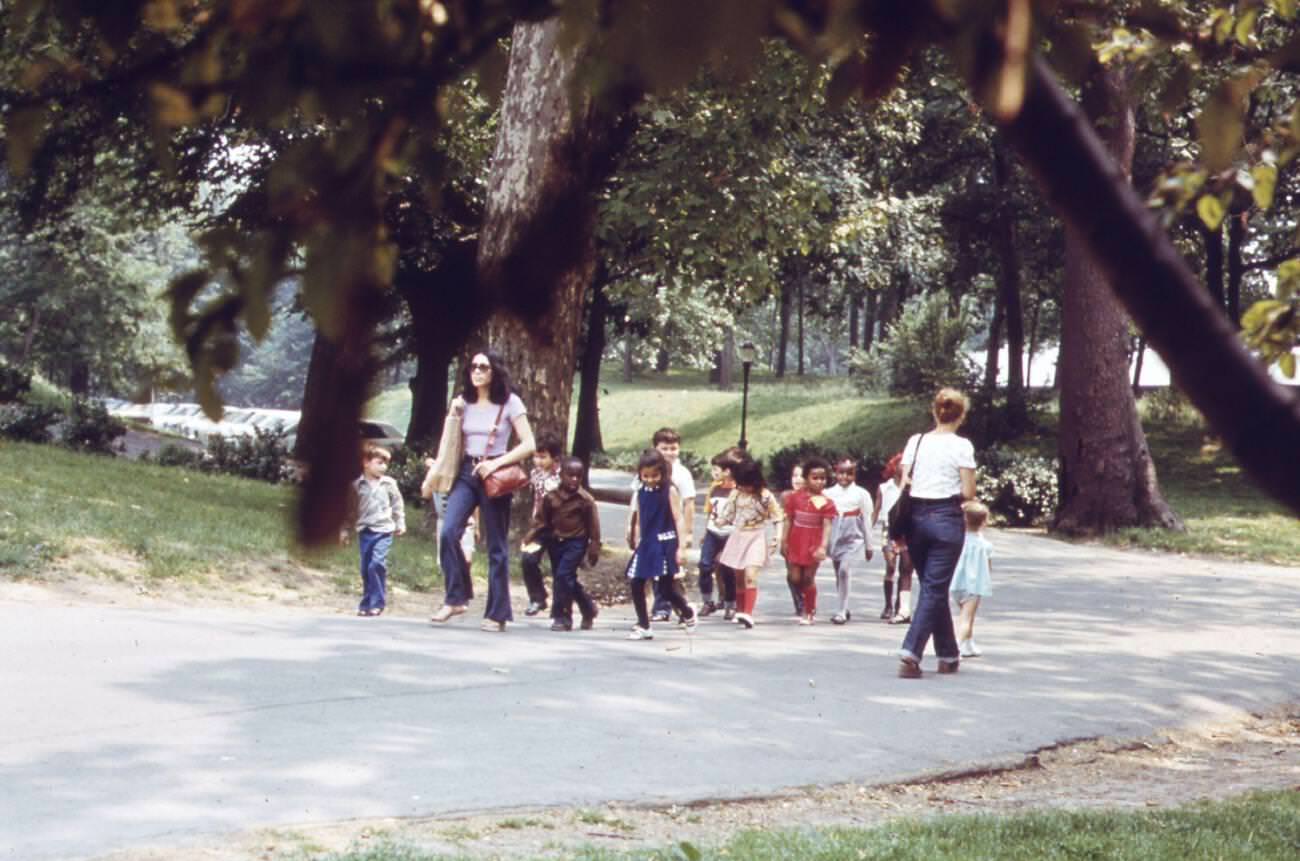 School Children Heading Home From Dairy Day In Prospect Park, Brooklyn, 1973.