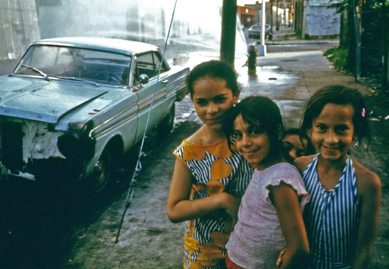 Three Young Girls On Bond Street In Brooklyn, 1974.