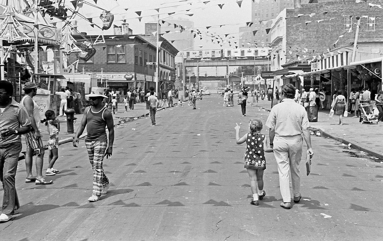 Pedestrians On West 12Th Street At Astroland Park, Coney Island, Brooklyn, 1973