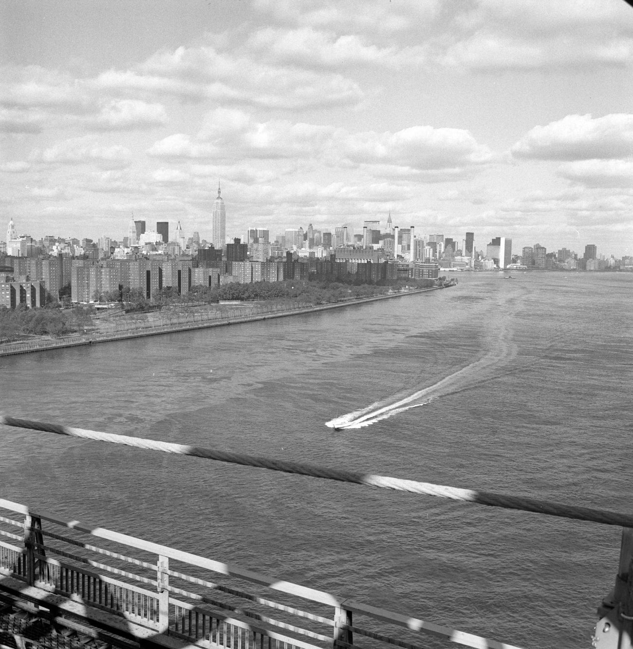 Northward View From Williamsburg Bridge Showing Manhattan Skyline, Brooklyn, 1975.