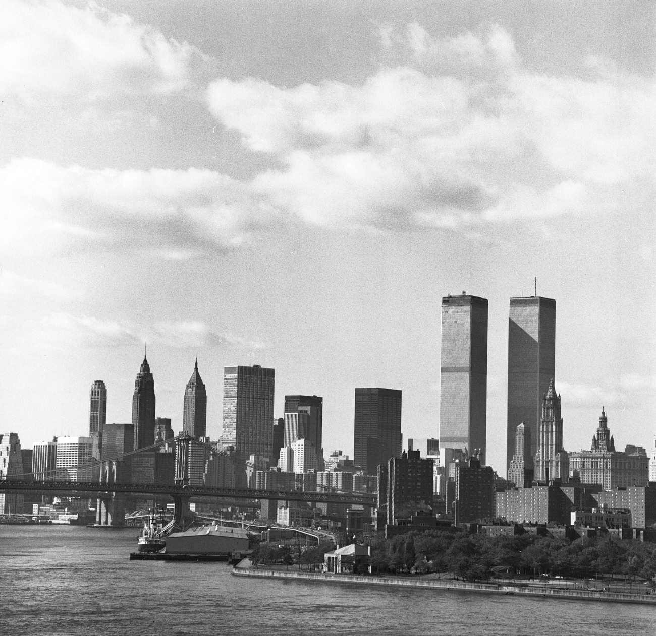 Southwest View From Williamsburg Bridge To Lower Manhattan, Brooklyn, 1977.