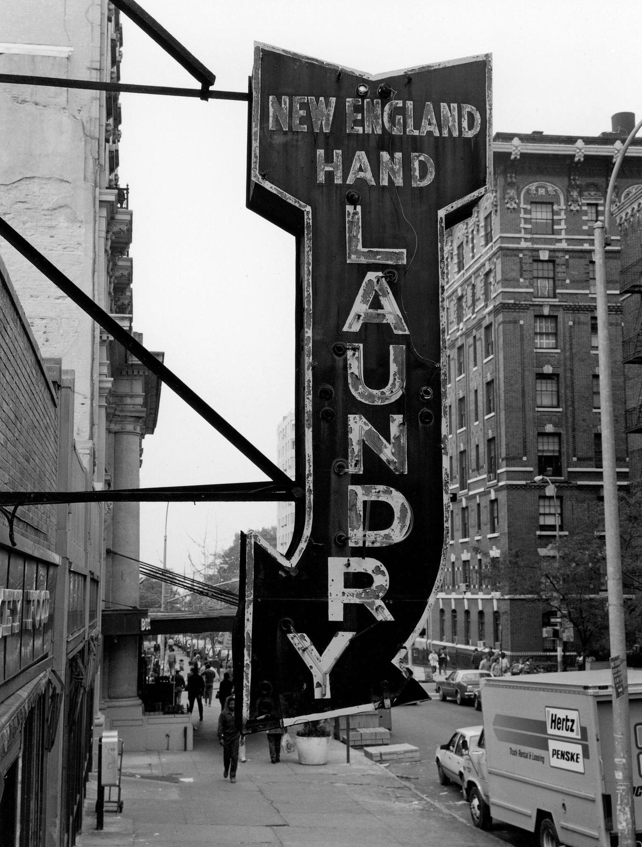 Weathered Sign For New England Hand Laundry In Brooklyn Heights, 1985