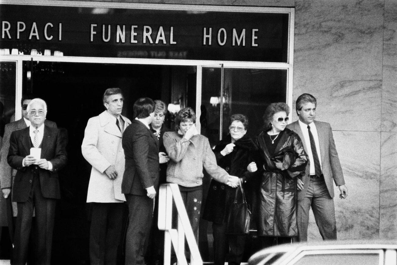 Mourners Leave Funeral Service For Crime Boss Frank Decicco, 1986