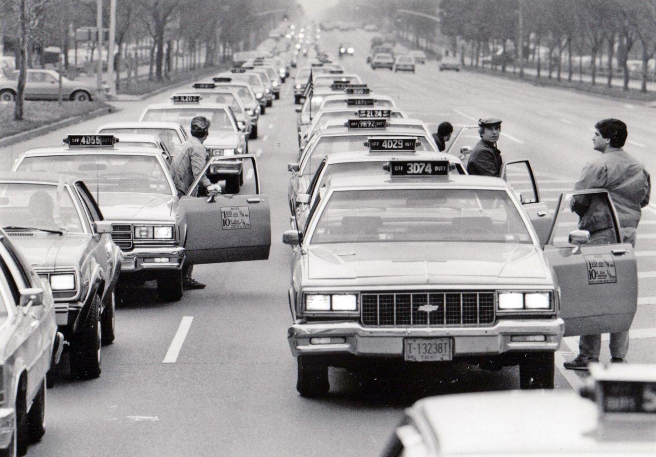 Taxi Drivers Protest On Ocean Parkway, 1986
