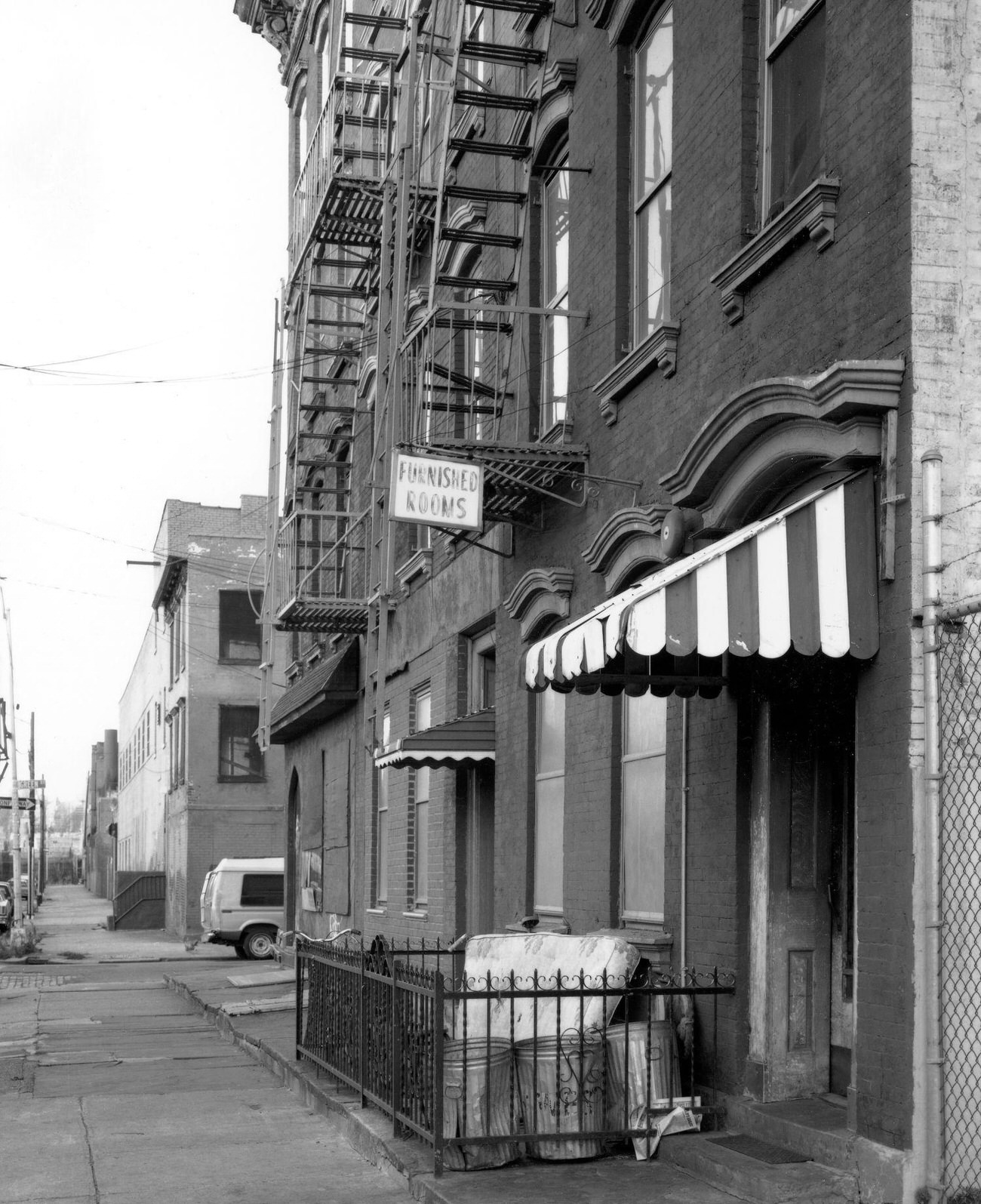 Boarding House With Furnished Rooms Sign In Greenpoint, Brooklyn, 1983.