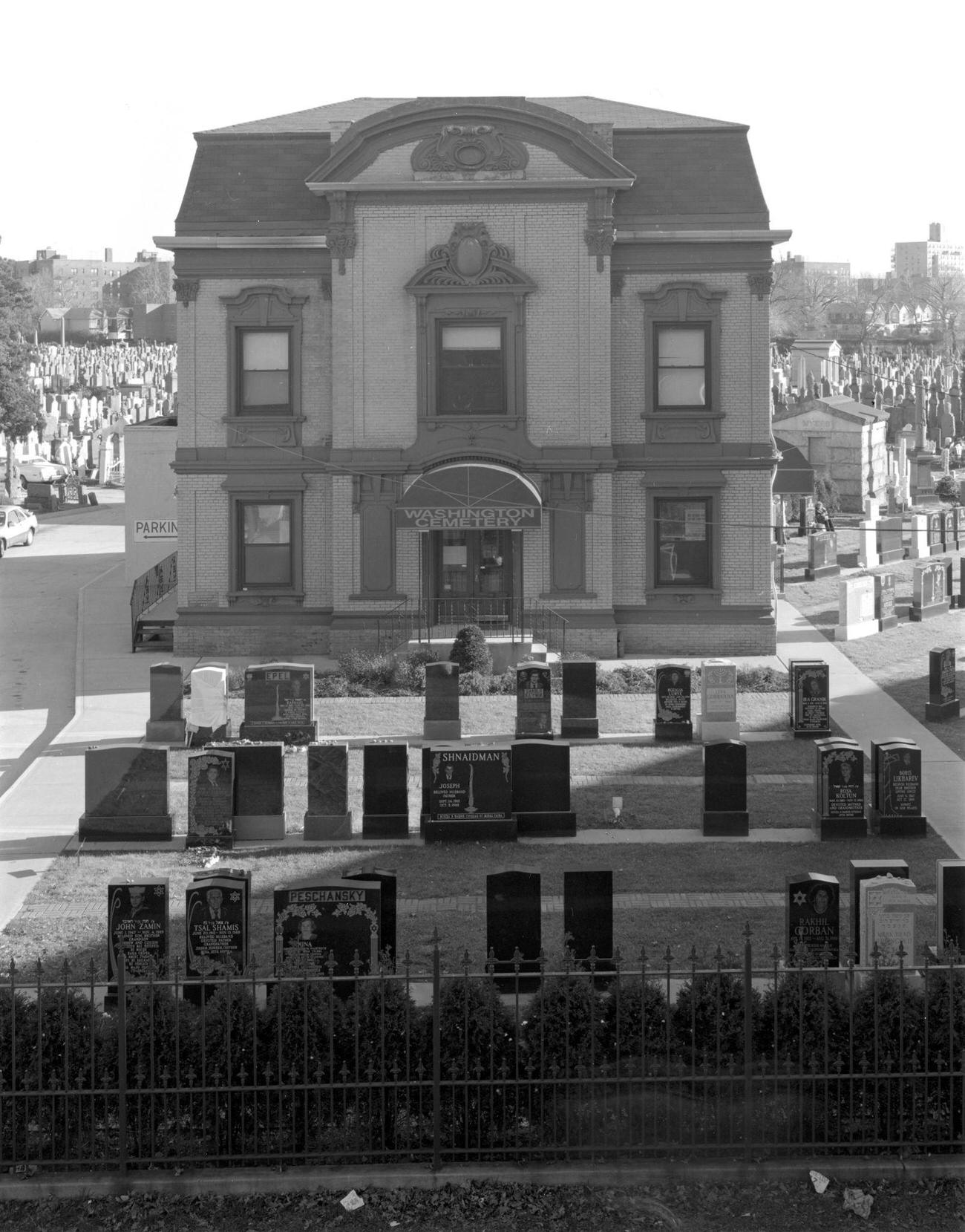 Washington Cemetery Building Seen From Train Platform In Brooklyn, 1992
