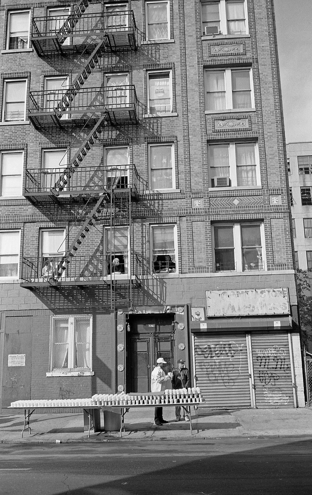 New York City Marathon Water Station On Bedford Avenue, Williamsburg, Brooklyn, 1992