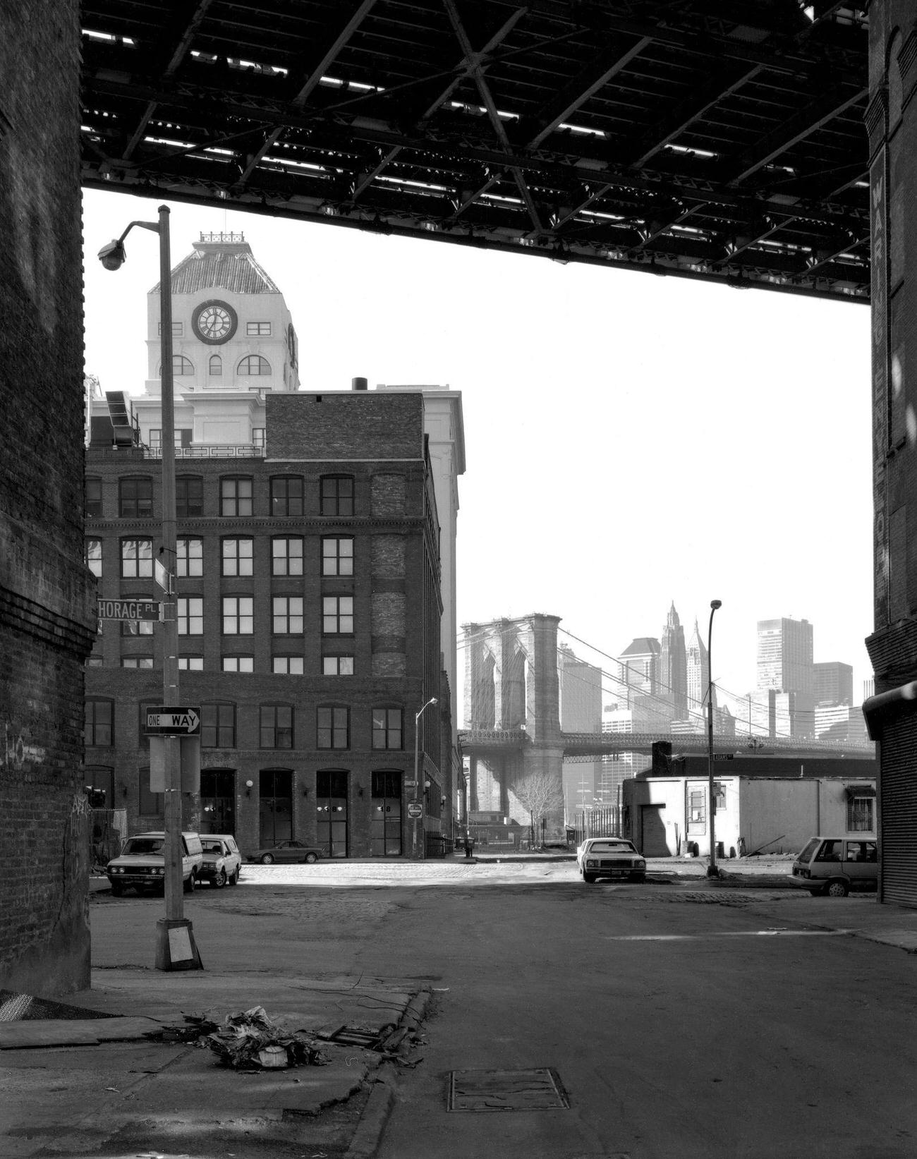 Brooklyn Bridge View From Under Manhattan Bridge In Dumbo, Brooklyn, 1990