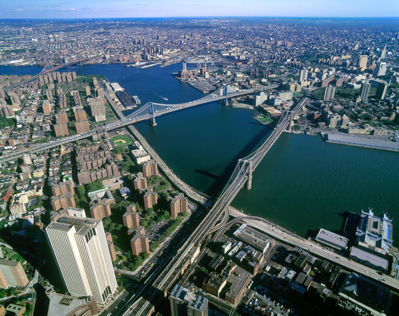 Brooklyn And Manhattan Bridges, Downtown Manhattan, 1993