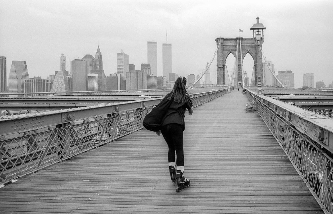 Inline Skater On Brooklyn Bridge, 1990S