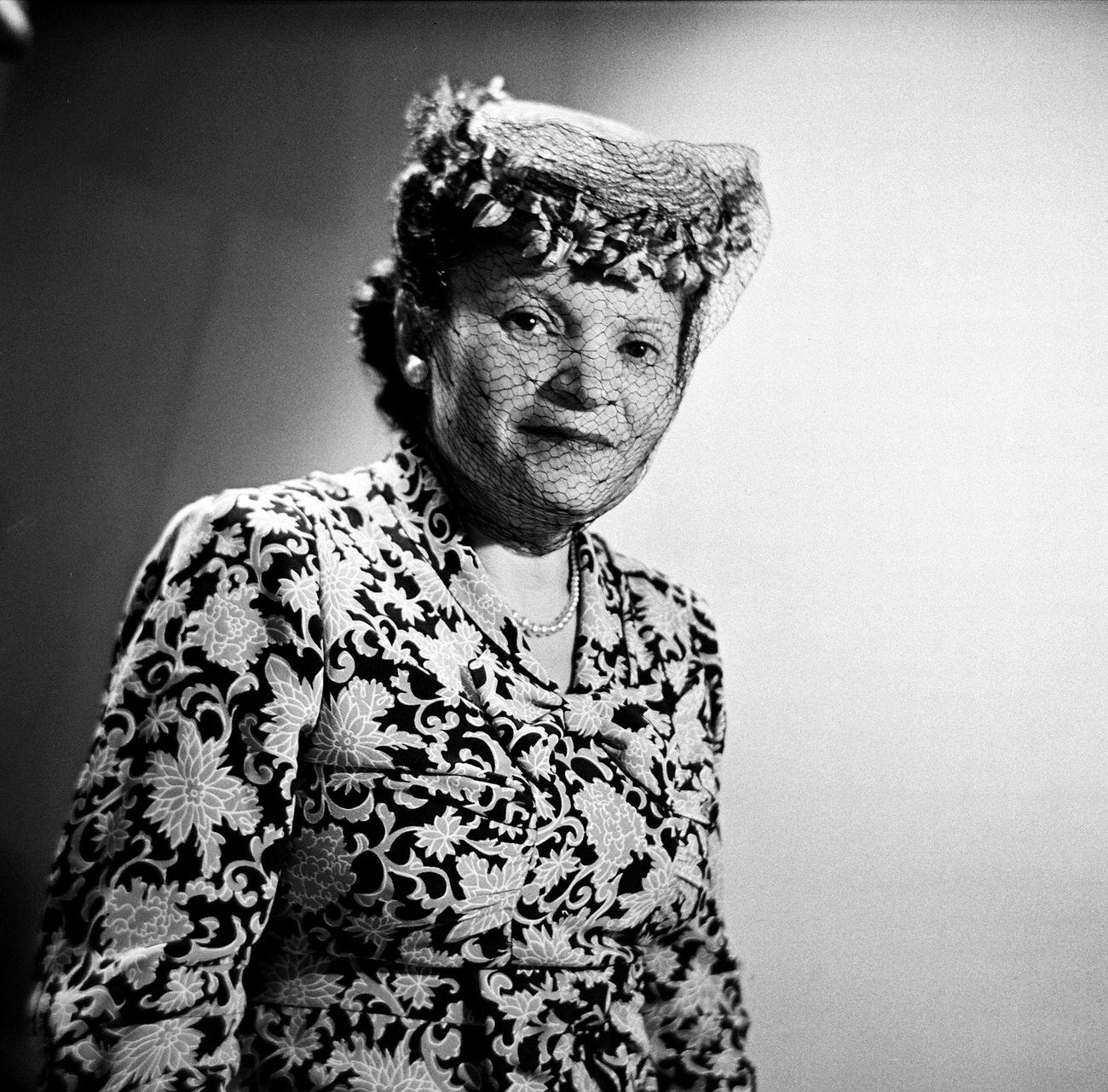 Ida Schlussel In A Veiled Hat At A Photo Studio, 1945