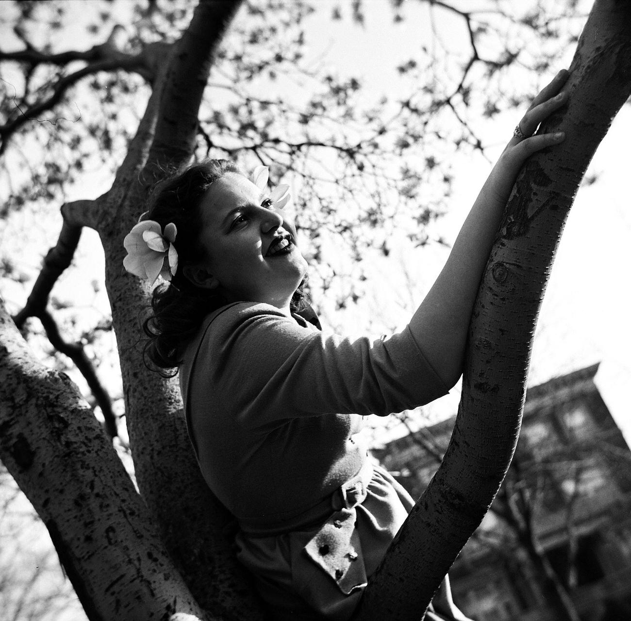 Woman Leaning On A Tree In Park Slope, 1945