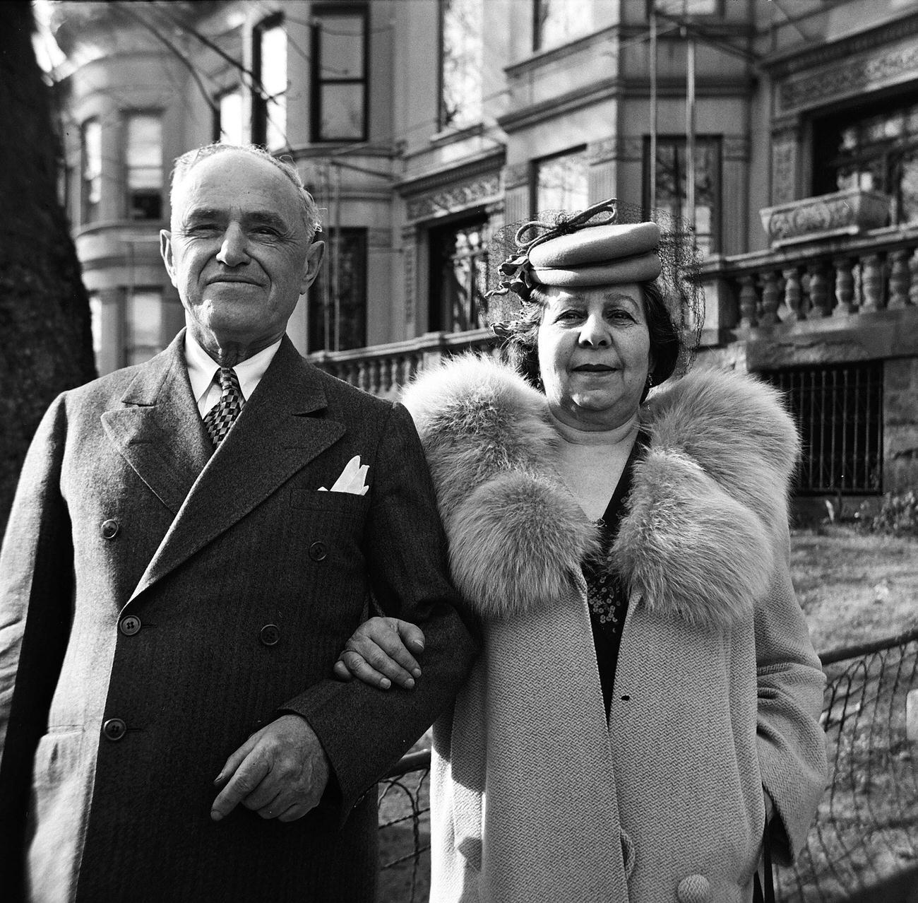 Elderly Couple Posing On A Sidewalk In Park Slope, 1945