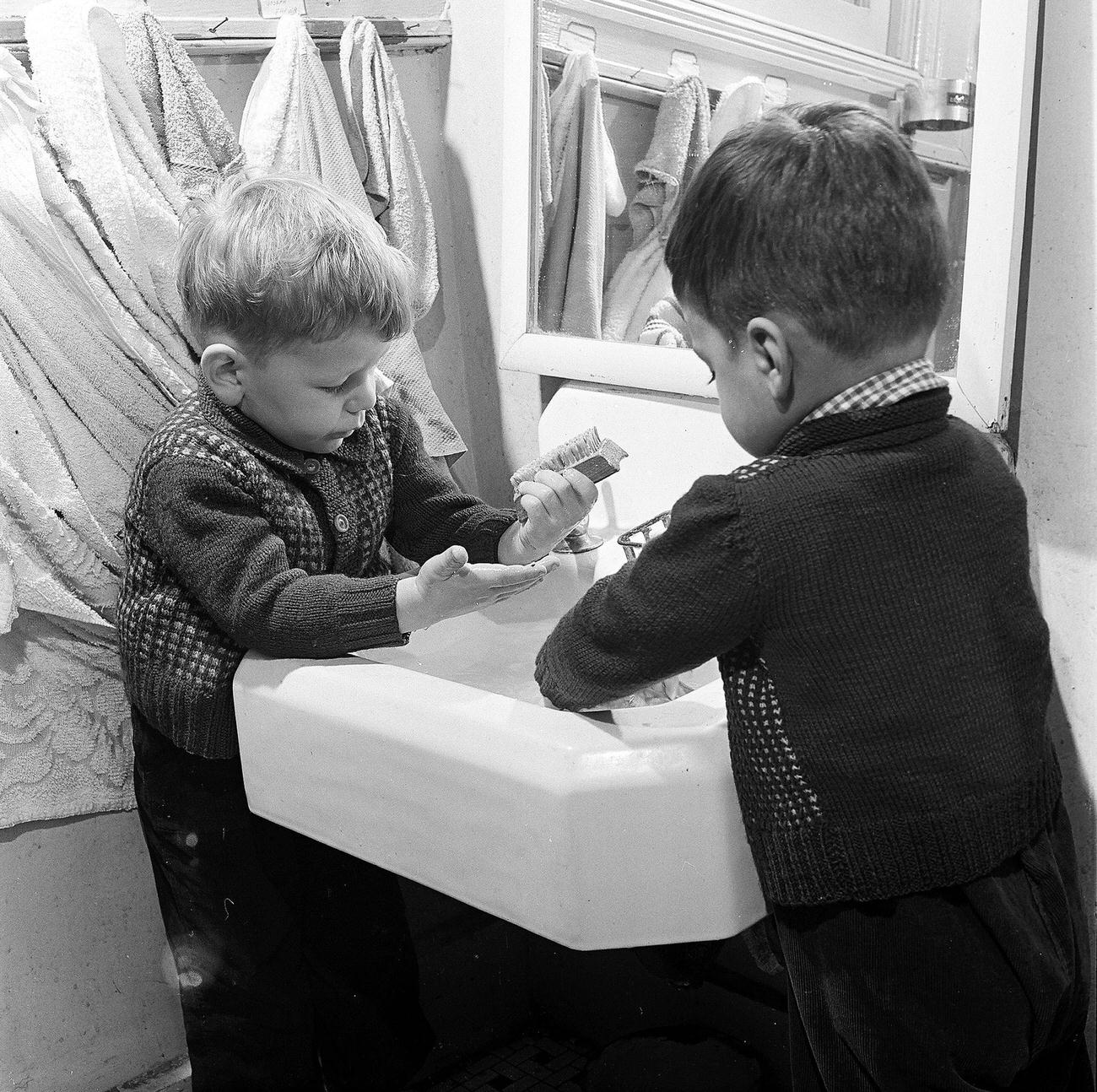 Boys Washing Hands At Day Nursery, 1946