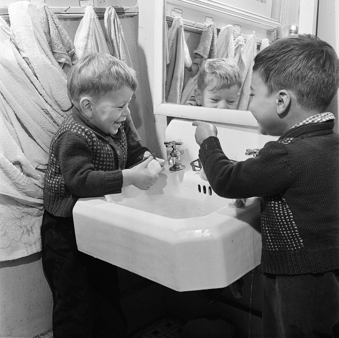 Boys Washing Hands At Day Nursery, 1946