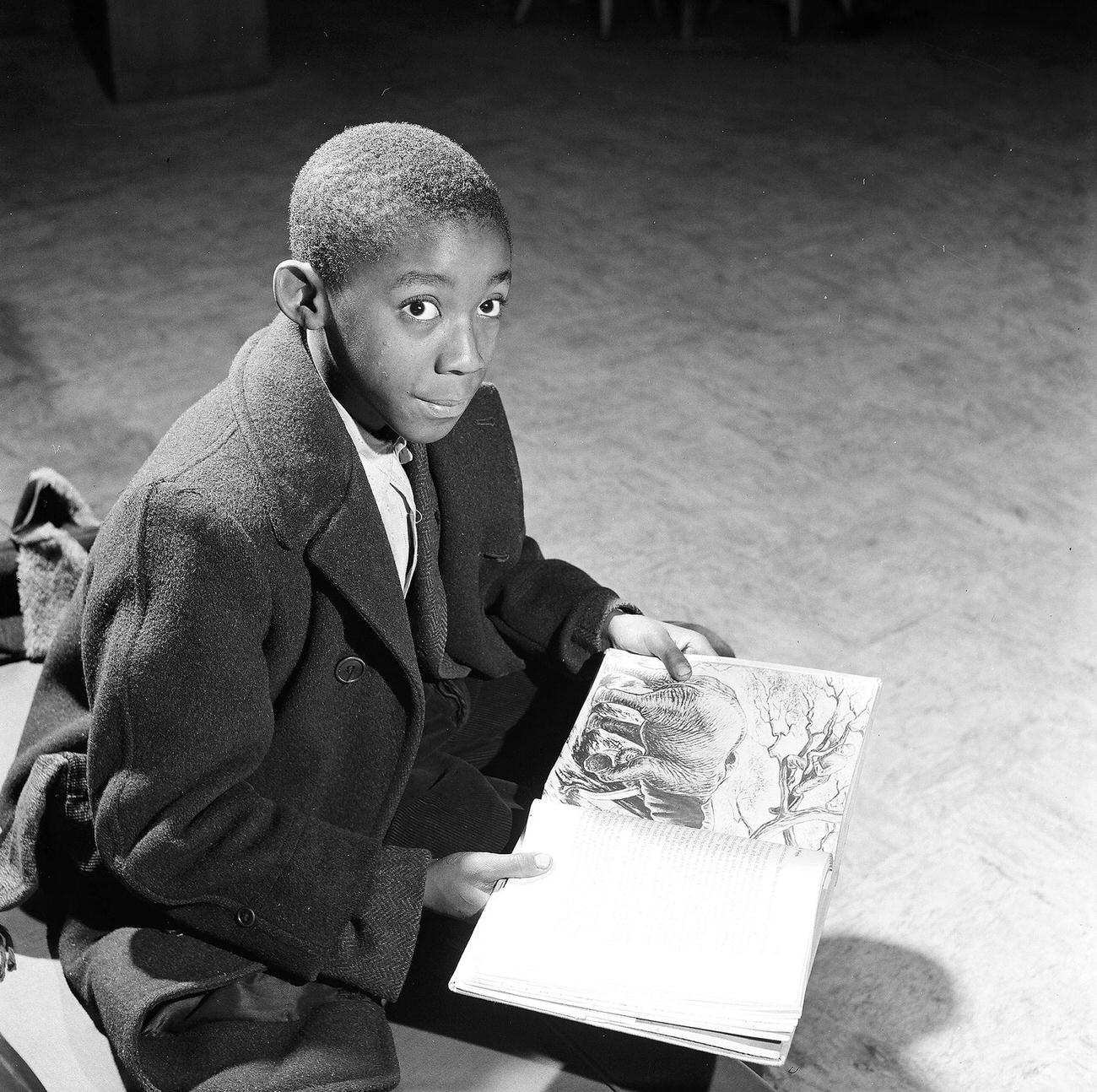 Boy Reading At Public Library, 1947