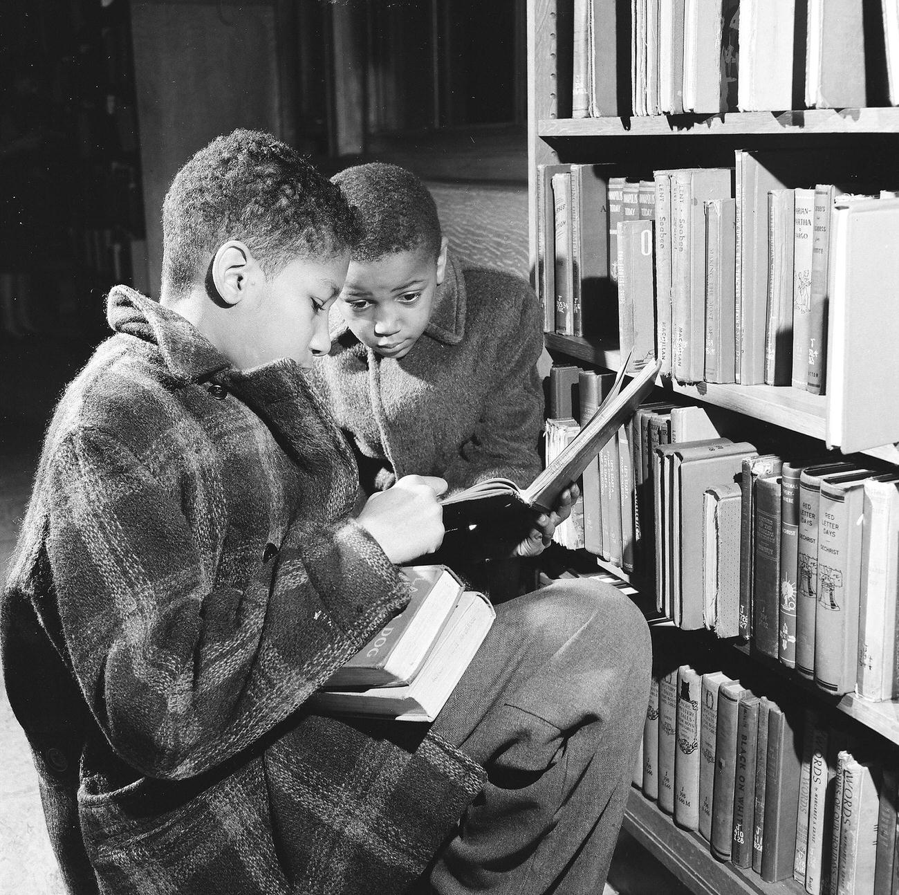 Children Reading At Public Library, 1947