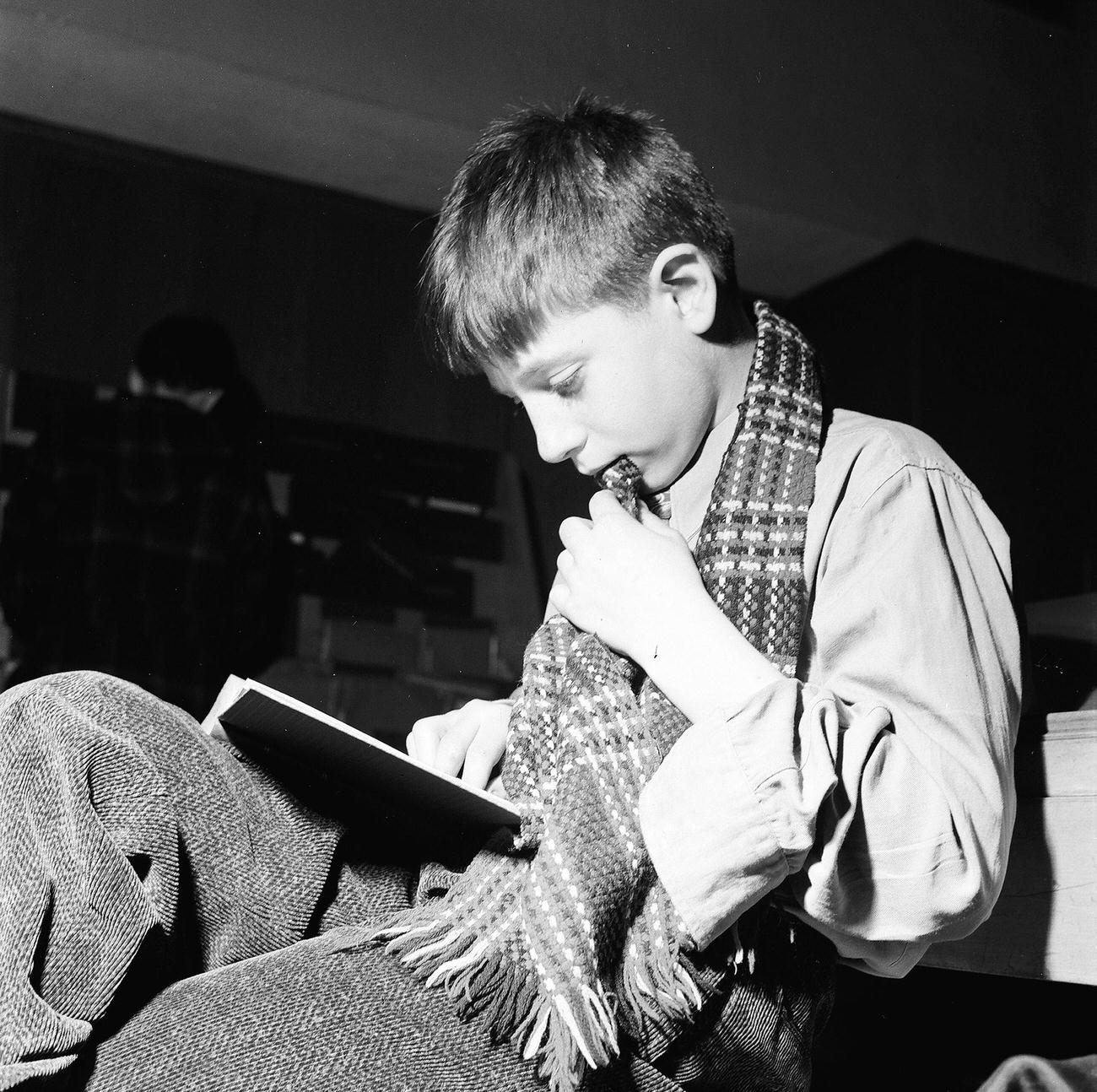 Boy Reading At Public Library, 1947