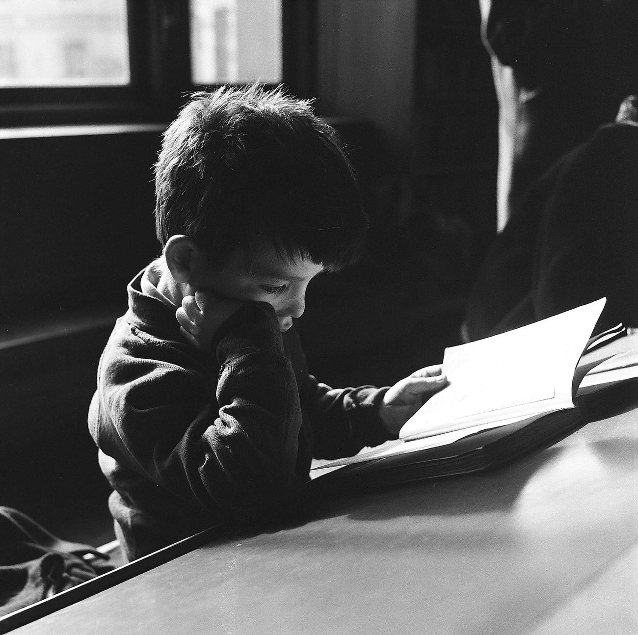 Boy Reading At Public Library, 1947